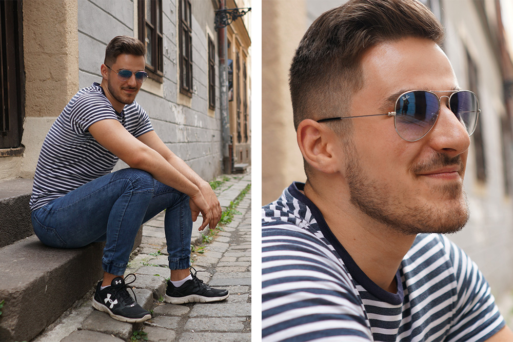 Unisex Ray-Ban Aviator slnečné okuliare v modrej farbe.